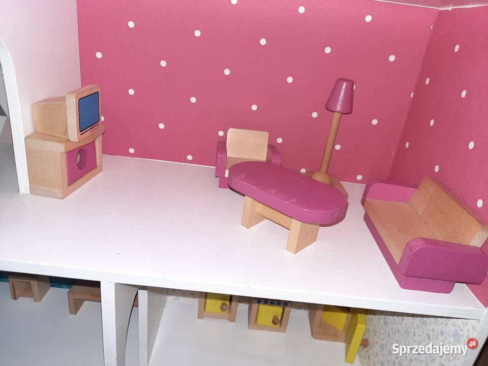 Drewniany domek lalek duży mebelki odbiór
