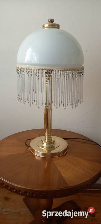 Duża mosiężna lampa klosz z koralikami Skierniewice