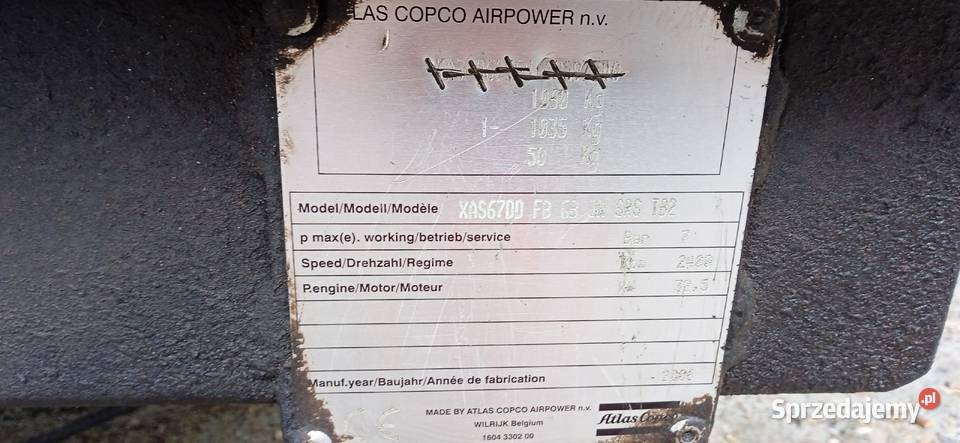 Sprężarka Kompresor Atlas Copco XAS 67DD 2006 r Łódź