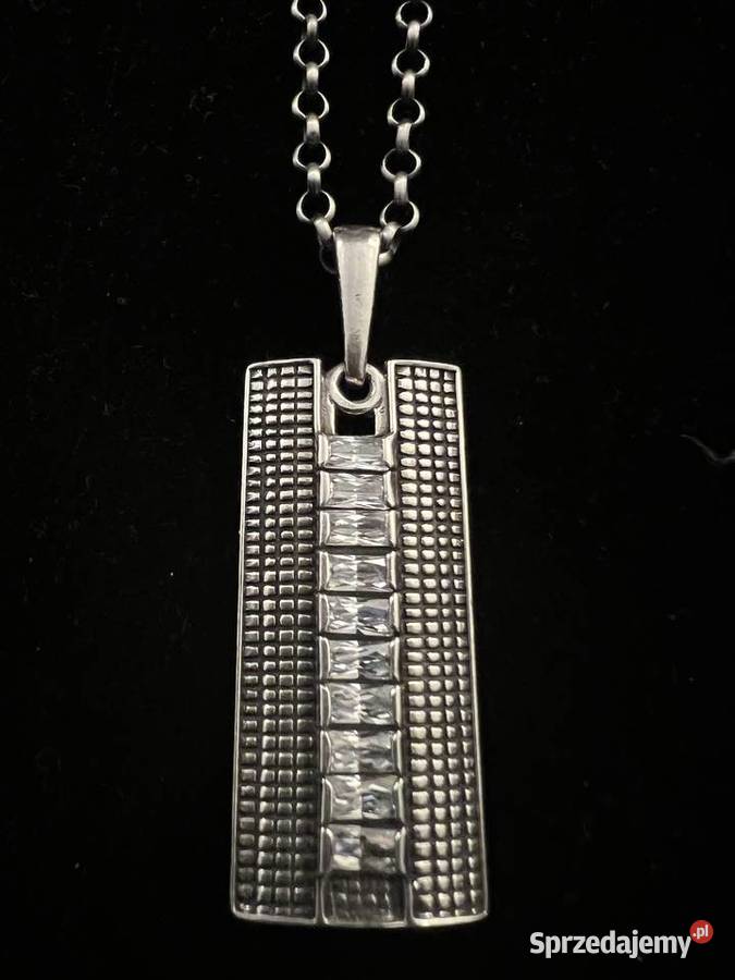 Srebrna zawieszka wisior cyrkonie długi łańcuch Warszawa