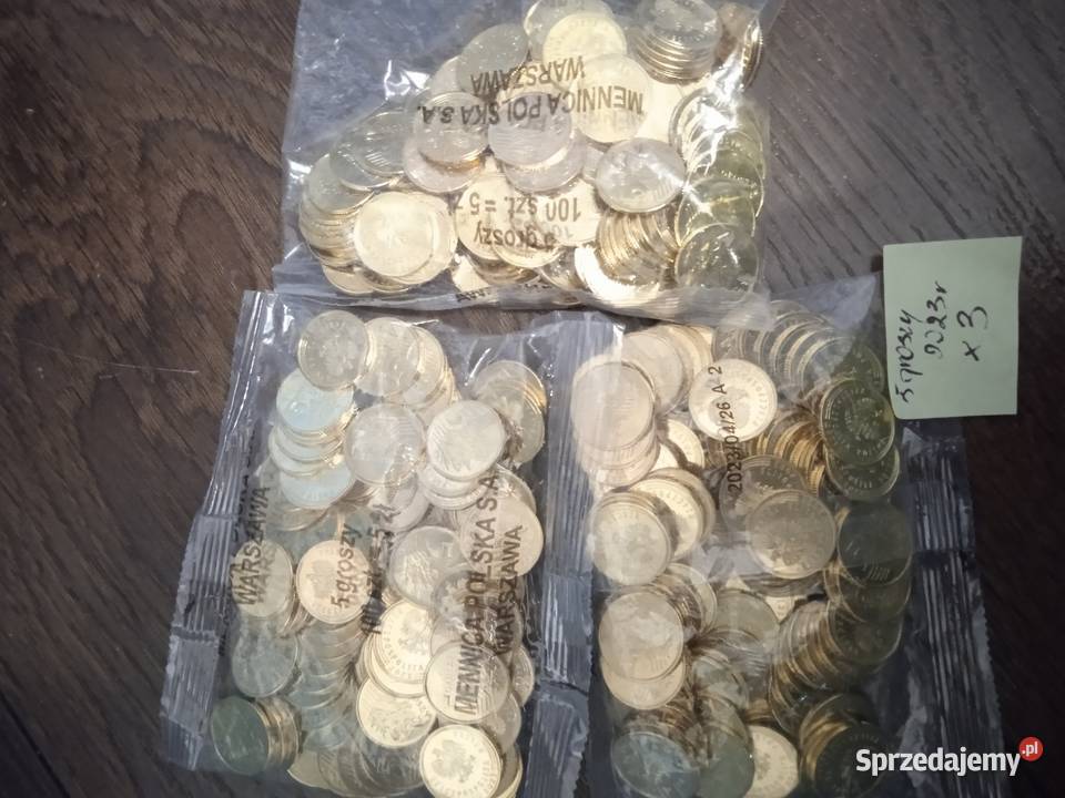 3RP zestaw 5 groszy 2023r x 3 woreczki mennicze