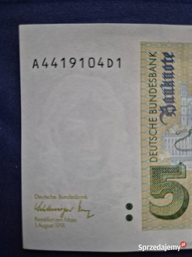 Niemcy RFN 5 marek 1991 banknot Wałbrzych