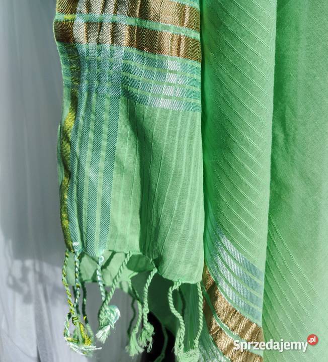 Chusta dupatta indyjska szal oversize zielona Pozostałe zachodniopomorskie Szczecin