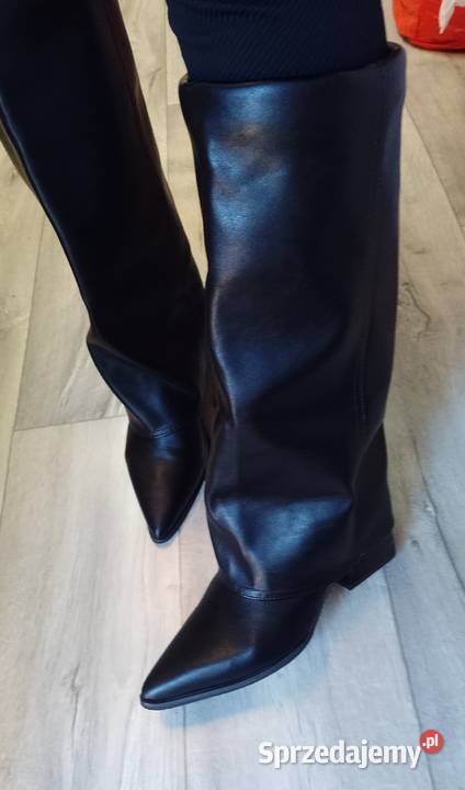 4142 Ekskluzywne czarne wygodne Kozaki kowbojki