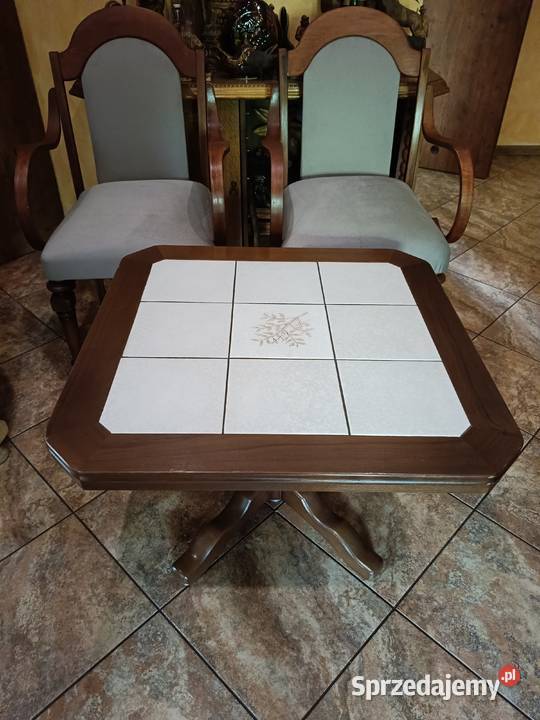 Ława drewniana z blatem wyłożonym kaflami 54cm Lipno