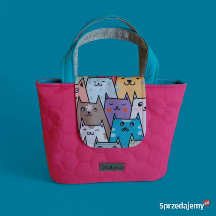 Różowa Torebka Koszyk w KOTKI handmade WYSYŁKA 18cm Kraków