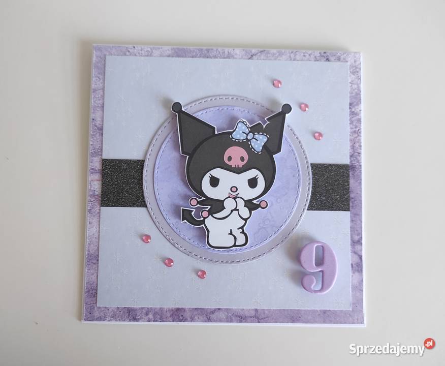 Kartka ręcznie robiona na urodziny Kuromi Łódź