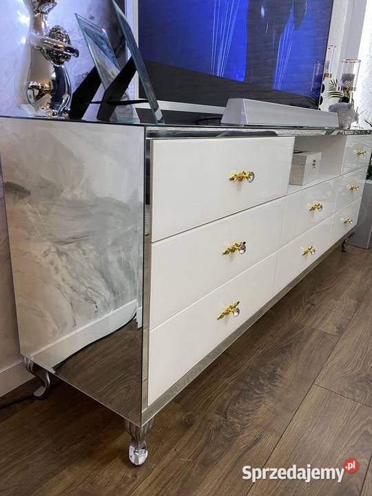 Komoda RTV złota biała glamour nowoczesna