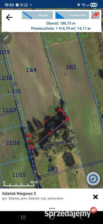 Sprzedam działkę 1418 mw Gdańsku Niegowook7 rolna Gdańsk