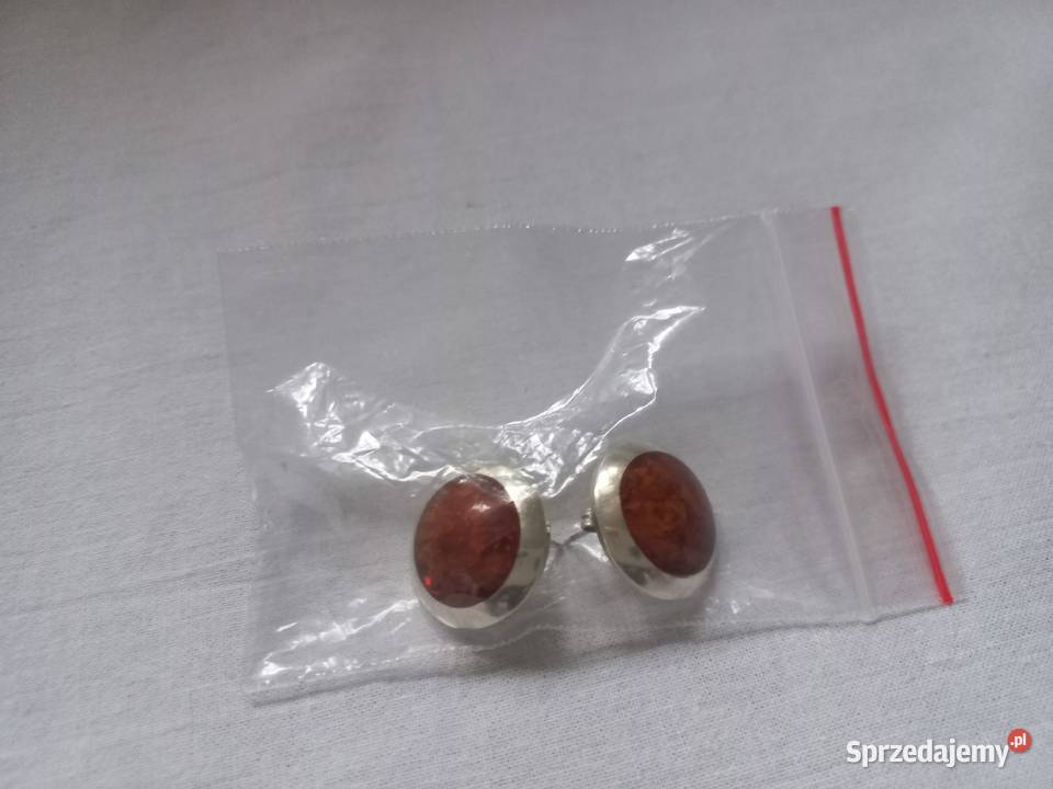 Kolczyki okrągłe Srebrne BURSZTYN sztyft aż 11 g Białystok sprzedam