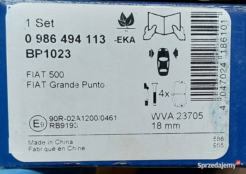 BOSCH KLOCKI HAMULCOWE PRZÓD FIAT 500 GRANDE Mielęcin