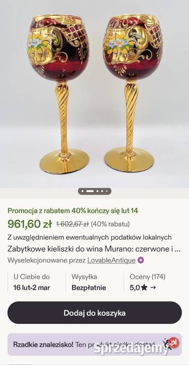 Kielich do wina Venice Murano Ruby RedKwiaty z Pabianice