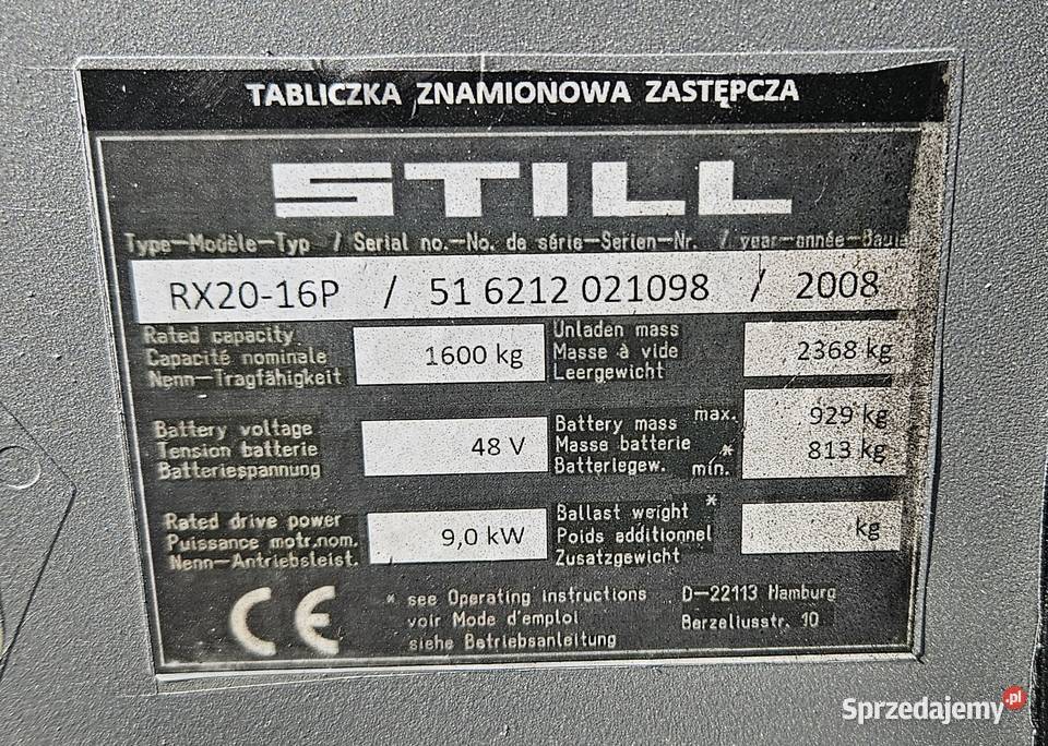 Wózek widłowy STILL RX 2015 z 2008r Maszt Nowy Dwór Mazowiecki