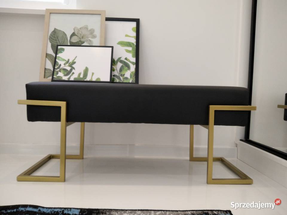 Ławka metal tapicerowana czarna złota LOFT 110 44cm
