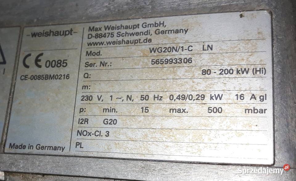 Palnik gazowy Weishaupt D 88 475 moc 80200 kW Warszawa
