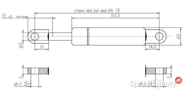 Sprężyna gazowa L585 mm 1000N Stabilus CA084972 Kamionna