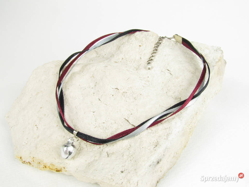 Naszyjnik choker z bordowej i czarnej wstążki z Katowice