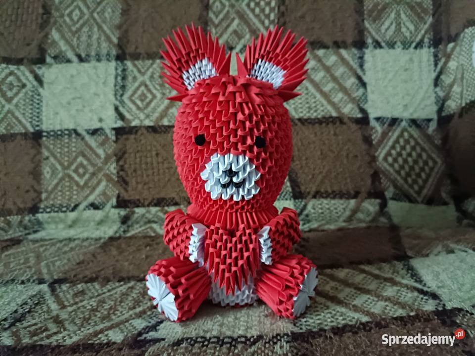 Duży Miś Czerwony Origami Modułowe 3D Rękodzieło Kwidzyn
