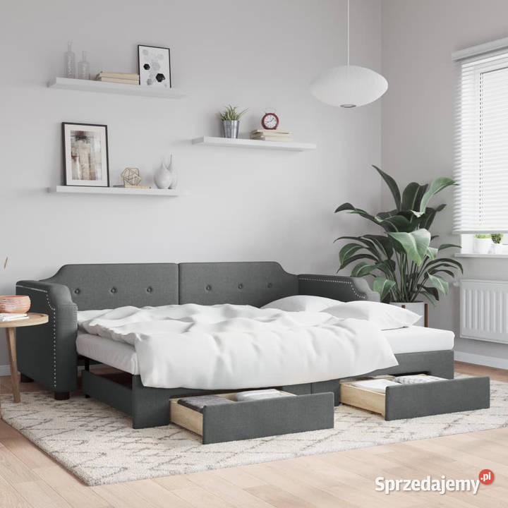 Sofa rozsuwana z szufladami ciemnoszara tkanina Warszawa