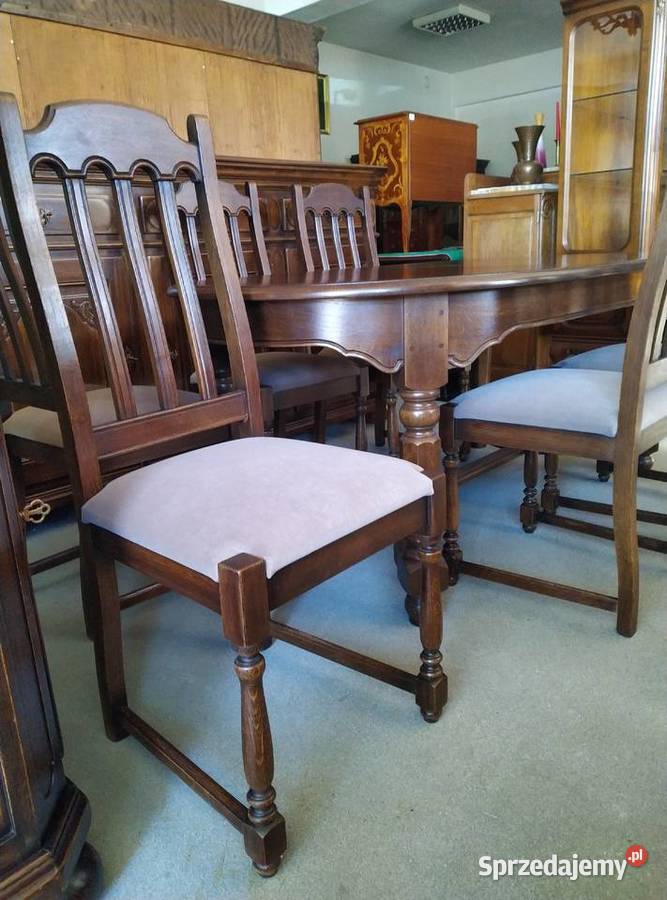 Dębowy stół rozkładany 6 krzeseł lite drewno 235 sprzedam