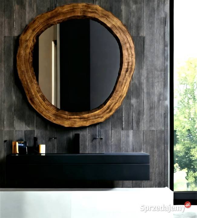 okrągłe nowoczesne lustra do łazienki z drewna brązowy