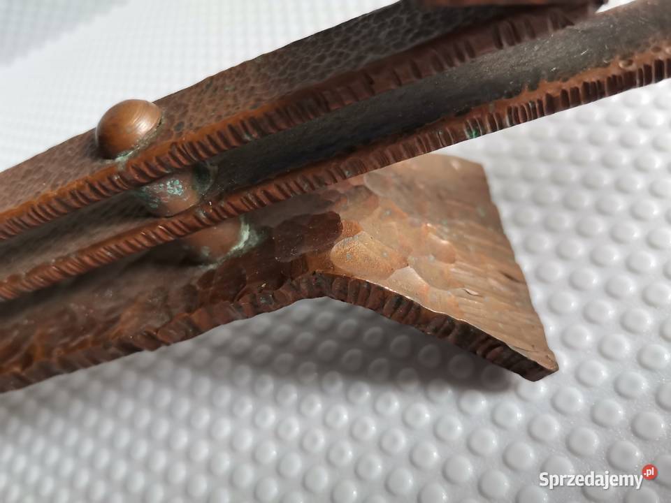 Stary miedziany świecznik metaloplastyka PRL Katowice sprzedam
