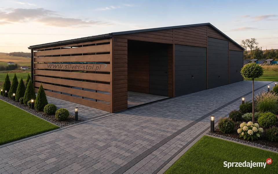 Garaż blaszany 9x6 12x6 z drewutnią ażurową 72m2 Węgrów