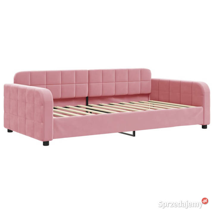 Sofa z materacem do spania różowa aksamit 90x200