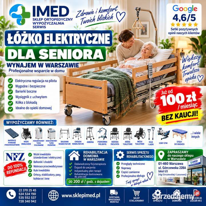 ŁÓŻKO ELEKTRYCZNE SENIORA WYNAJEM 100 WARSZAWA