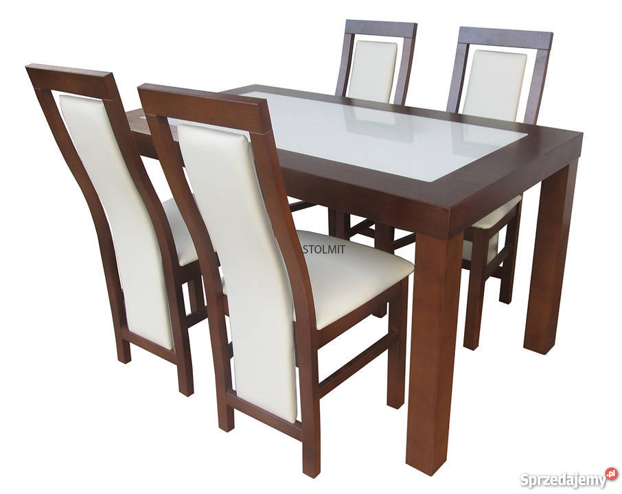 Rozkładany stół ze szkłem oraz z 4 krzesłami stolmit