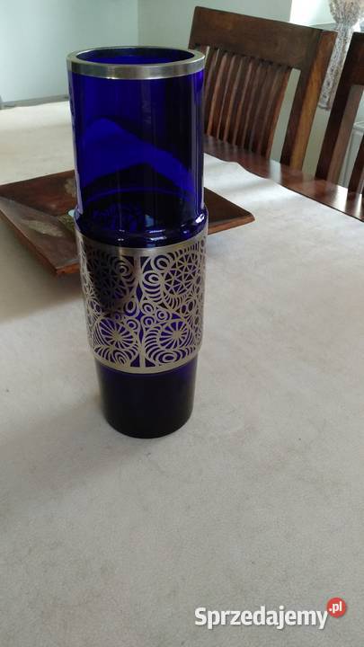 Wazon niebieskie szkło i stal nierdzewna Bydgoszcz