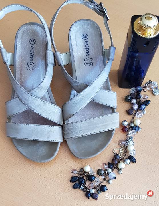 Koturny sandały skórzane beżowe nude kobiece świętokrzyskie