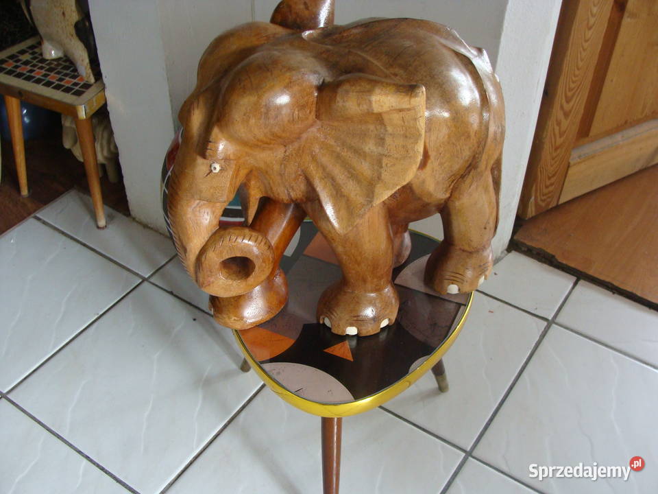 Rzeźba Figurka SŁOŃ Drewno Rękodzieło 35x34 Wrocław