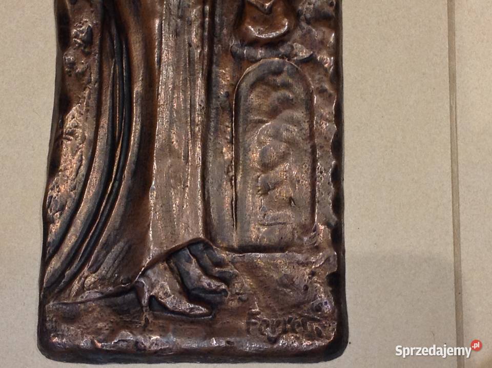 Stara Płaskorzeźba Miedziana Sygnowana Rękodzieło Nowa Sól