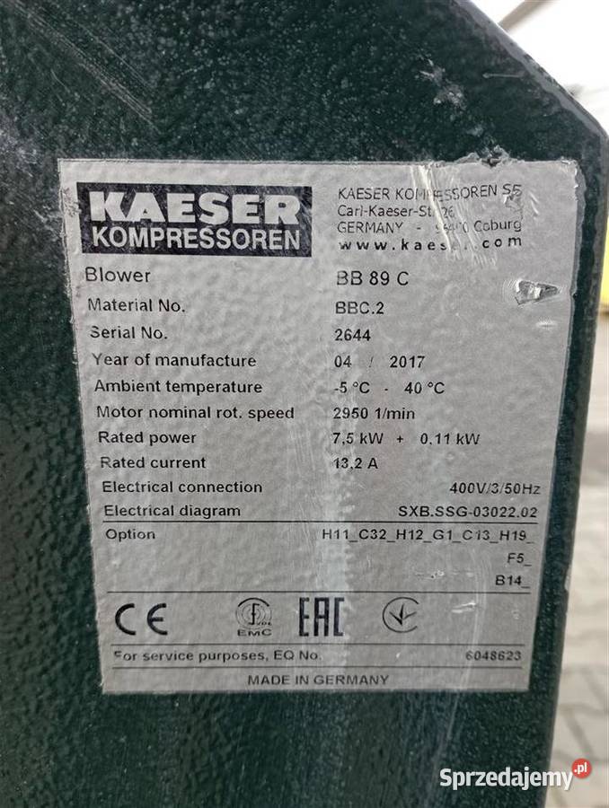 Stanowisko dmuchawy KAESER BB89C S014565 Wilków sprzedam