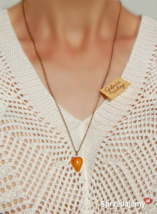 Serce z bursztynu bursztyn przedwojenny wisiorek Lublin