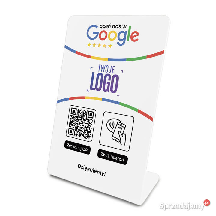 Stojak prezenter gięty z QR NFC i logo firmy do Warszawa