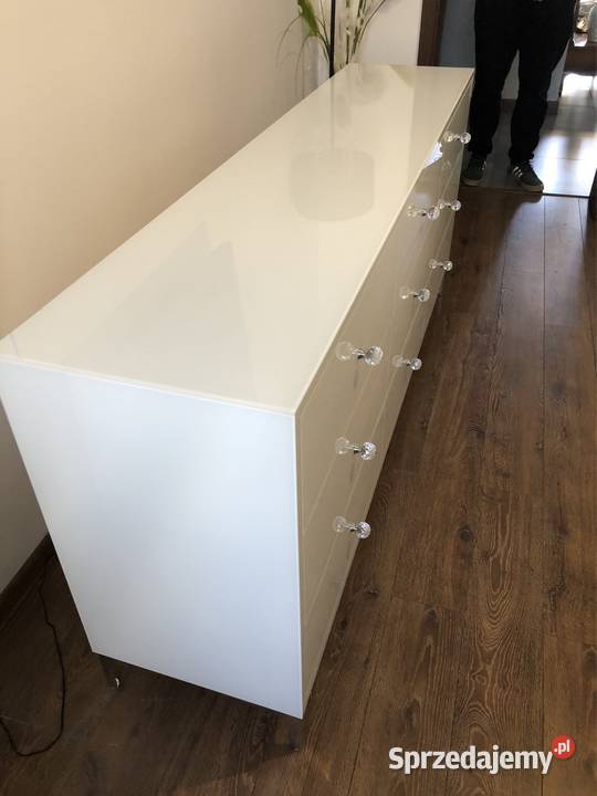 Komoda biała ze szkła noga chrom gałka kryształ wielkopolskie Kępno sprzedam