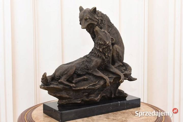 Dwa Wilki z Brązu Wilk Wilczyca Figura Rzeźba z Kraków sprzedam