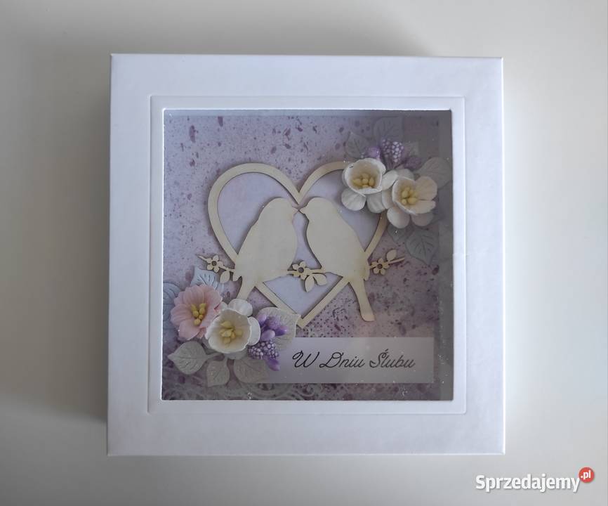 Kartka ręcznie robiona na ślub z pudełeczkiem Łódź
