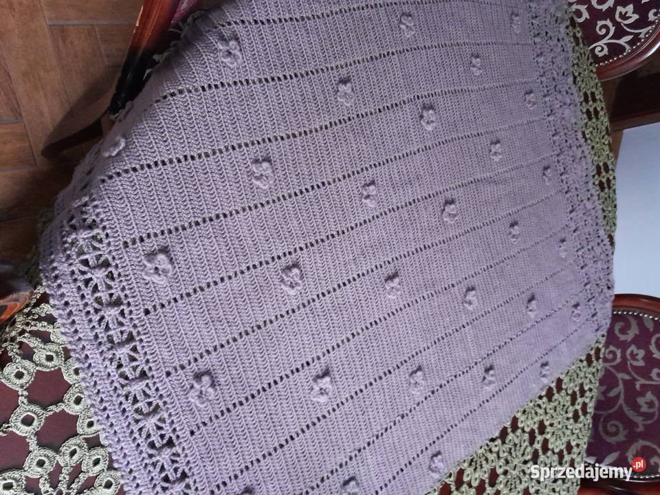 Kocyk wełna merino 100 koronka HAND MADE Pozostałe Mława