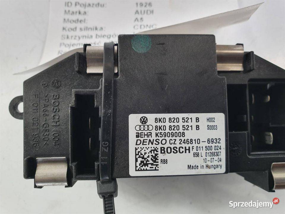 REZYSTOR AUDI A5 8K0820521B Pozostałe Lipno