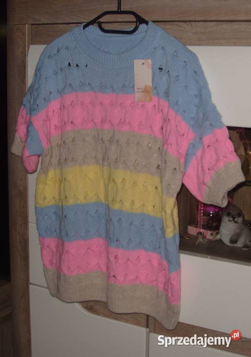 Multi kolorowy sweterek krótki rękaw ML Rozmiar 40(L) Rawicz sprzedam