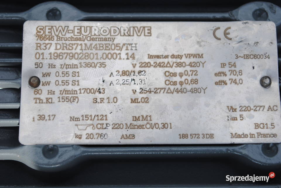 Motoreduktor 055kw 35obrmin z hamulcem Firmy SEW Chwalim