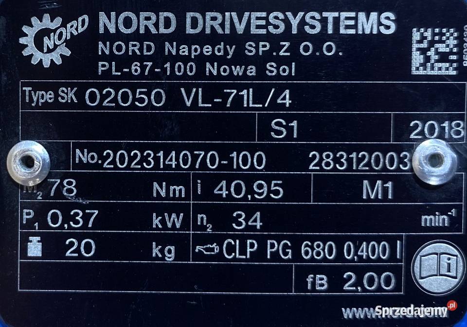 motoreduktor przekładnia 037kW 34obr 3fazowy Pigża sprzedam