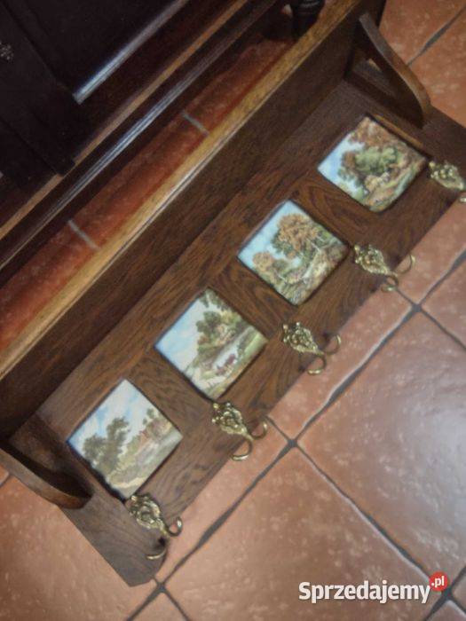 Piękny stary dębowy wieszak garderoba kafle Poznań sprzedam