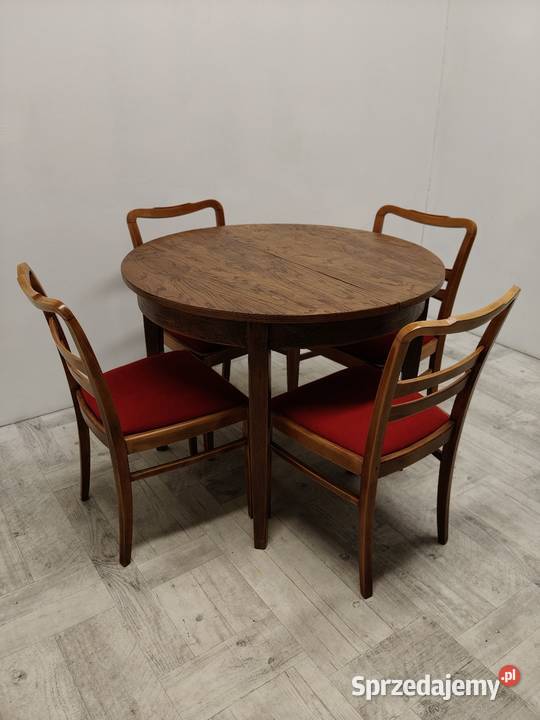stół drewniany okleina dąb jasny vintage okrągły Radomsko