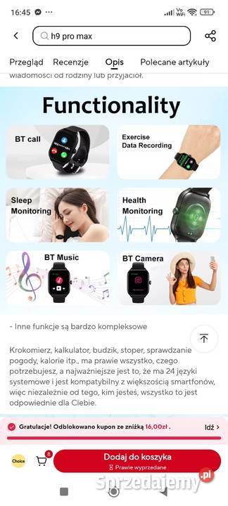 Smartwatch damski H9 Pro Amoled Chrzanów