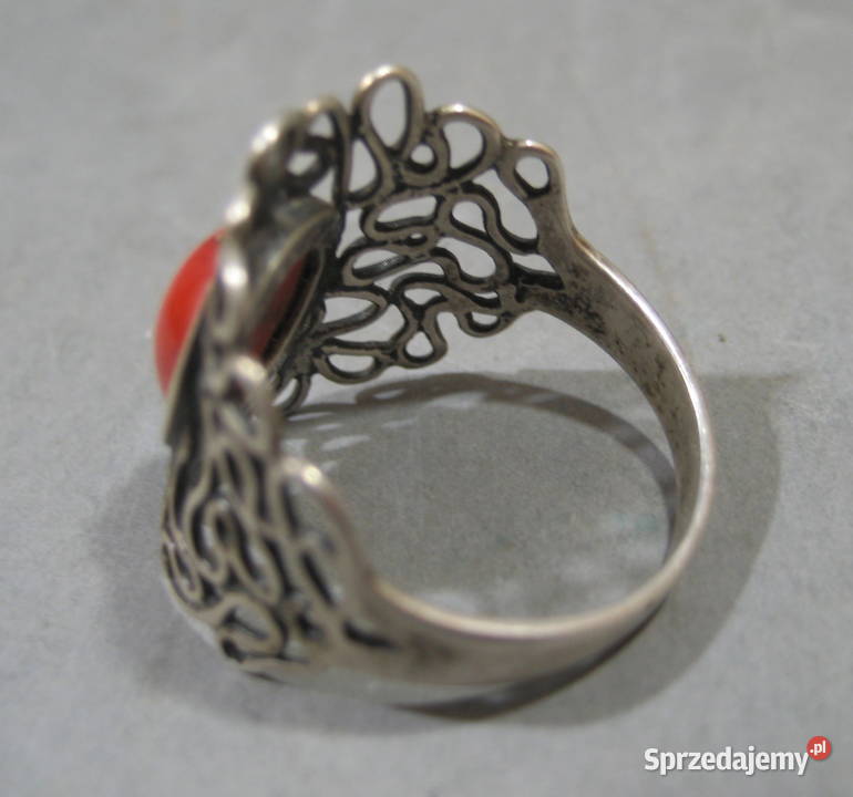 Pierscionek Srebrny z Koralem Polski srebro Warszawa