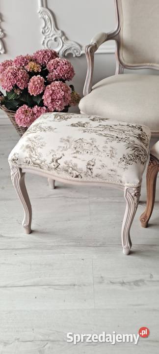 Stylowa pufa taboret fotel len Shabby Chic